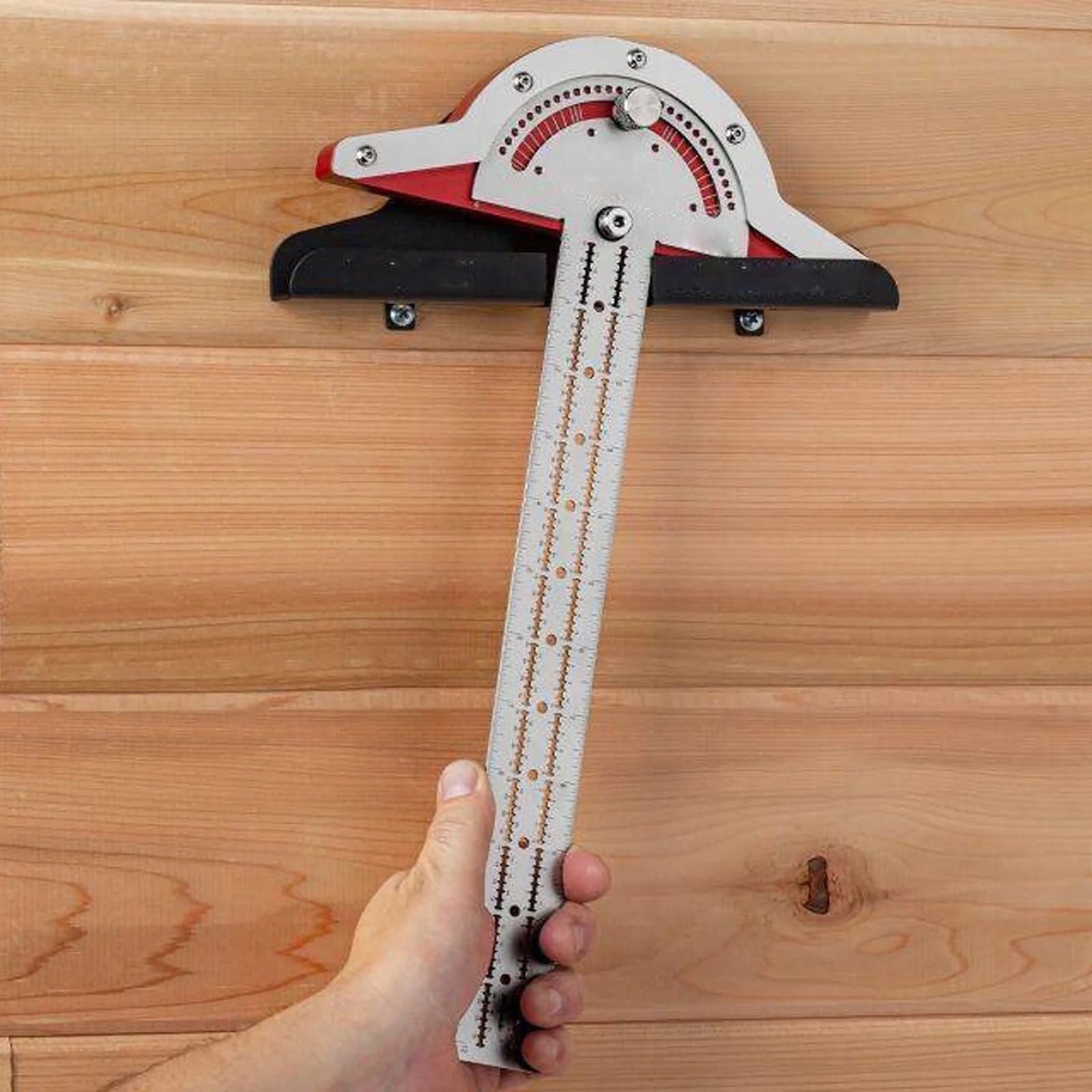 Precision woodworking angle protractor ruler with adjustable head and laser-engraved scales