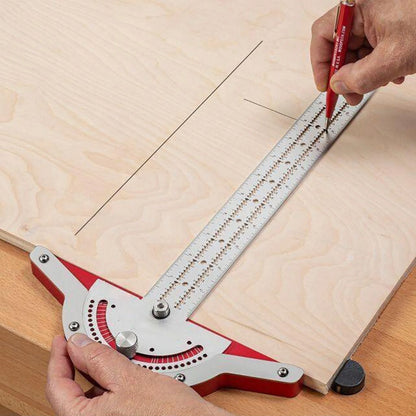 Precision woodworking angle protractor ruler with adjustable head and laser-engraved scales