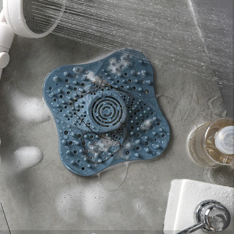 TPR silicone hair filter for sinks and bathtubs, available in black, white, and blue