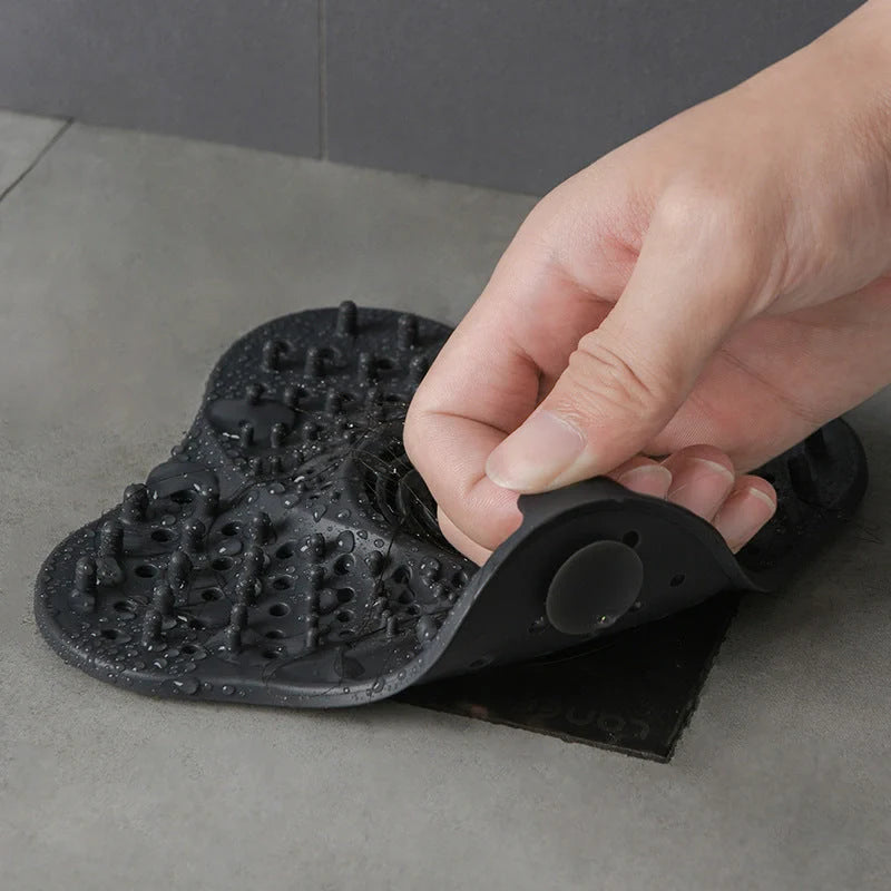 TPR silicone hair filter for sinks and bathtubs, available in black, white, and blue