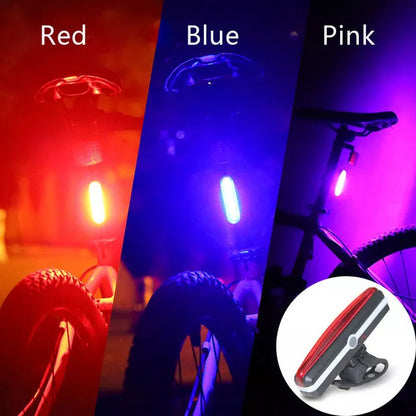 USB rechargeable COB tail light for bicycles in multiple colors