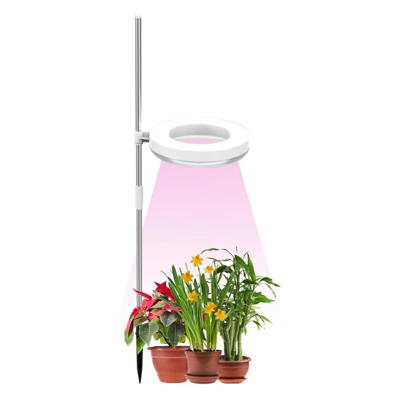 Desk plant growth lamp with full spectrum light, PC shell, and adjustable heads on 160x29mm base.