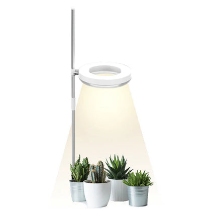 Desk plant growth lamp with full spectrum light, PC shell, and adjustable heads on 160x29mm base.
