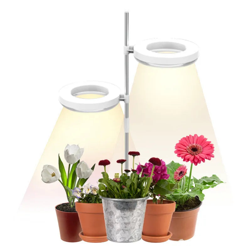 Desk plant growth lamp with full spectrum light, PC shell, and adjustable heads on 160x29mm base.