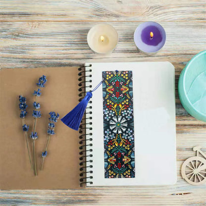 Handcrafted leather diamond painting bookmark with mandala flower embroidery ornament