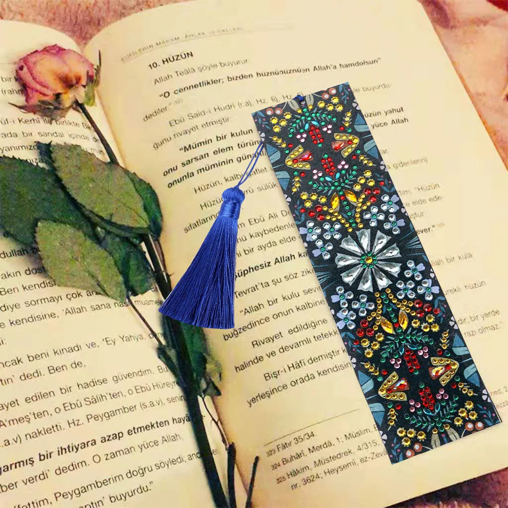 Handcrafted leather diamond painting bookmark with mandala flower embroidery ornament