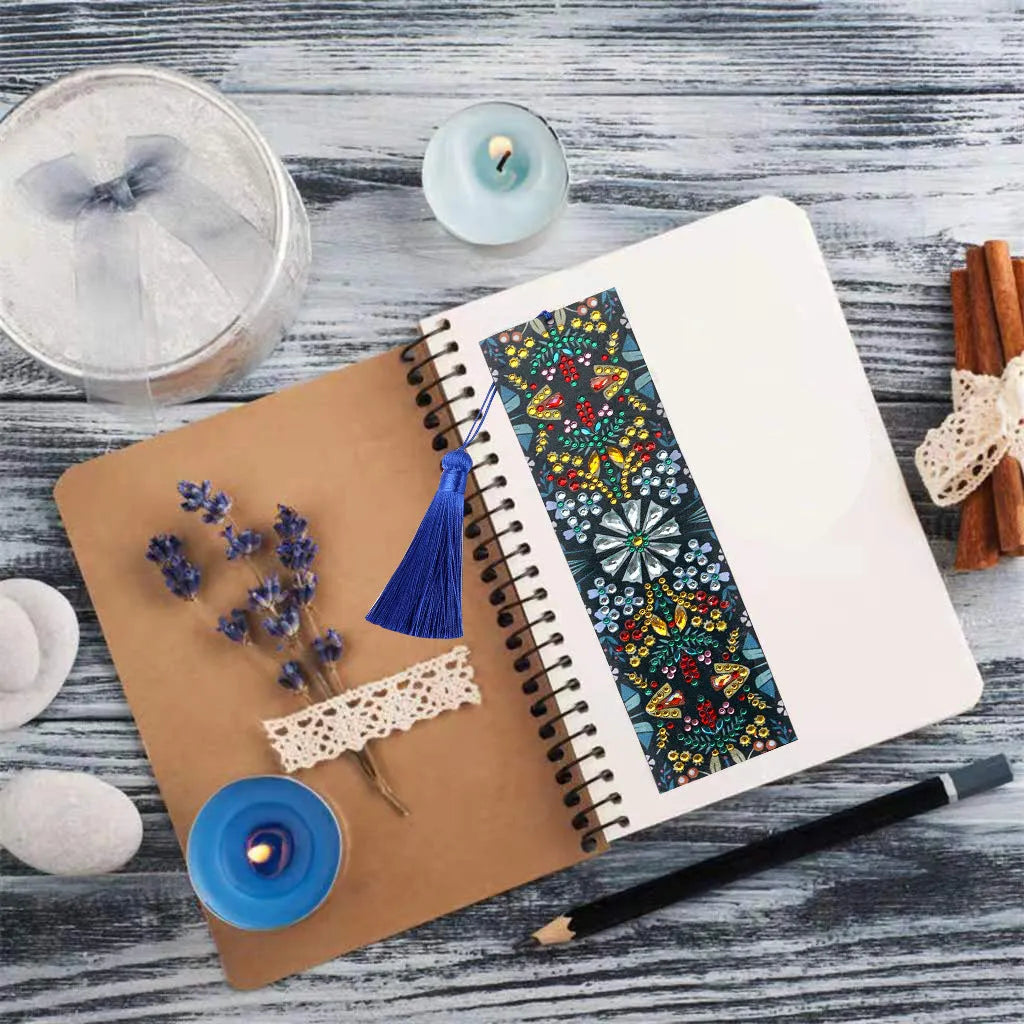 Handcrafted leather diamond painting bookmark with mandala flower embroidery ornament