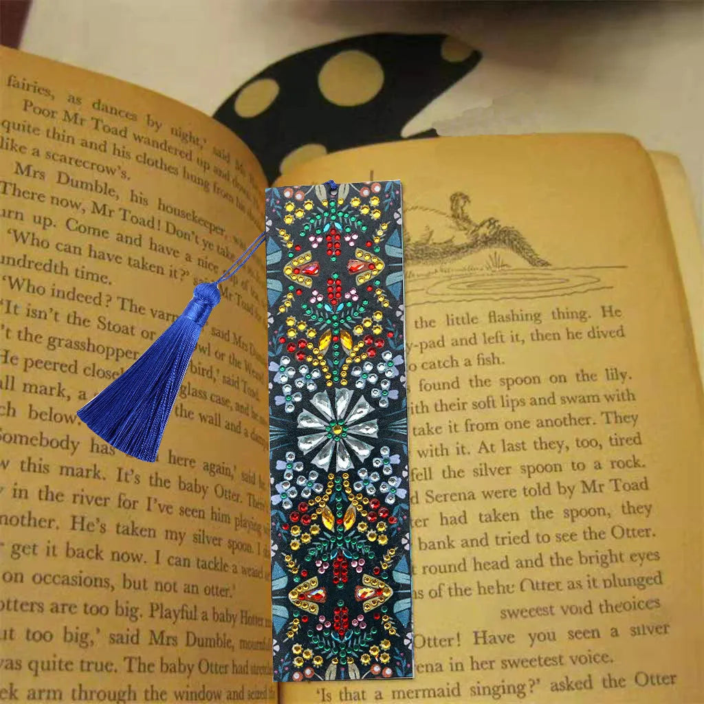Handcrafted leather diamond painting bookmark with mandala flower embroidery ornament
