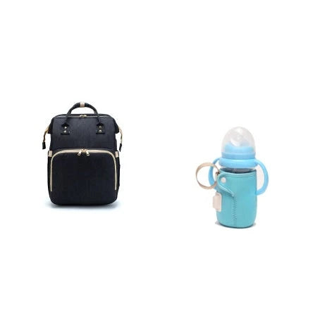 Versatile baby changing backpack with USB charging port and folding portable bed