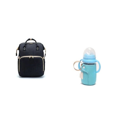 Versatile baby changing backpack with USB charging port and folding portable bed