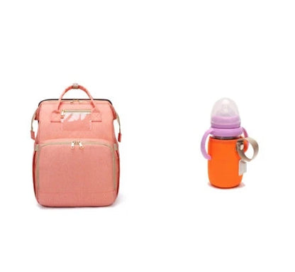 Versatile baby changing backpack with USB charging port and folding portable bed