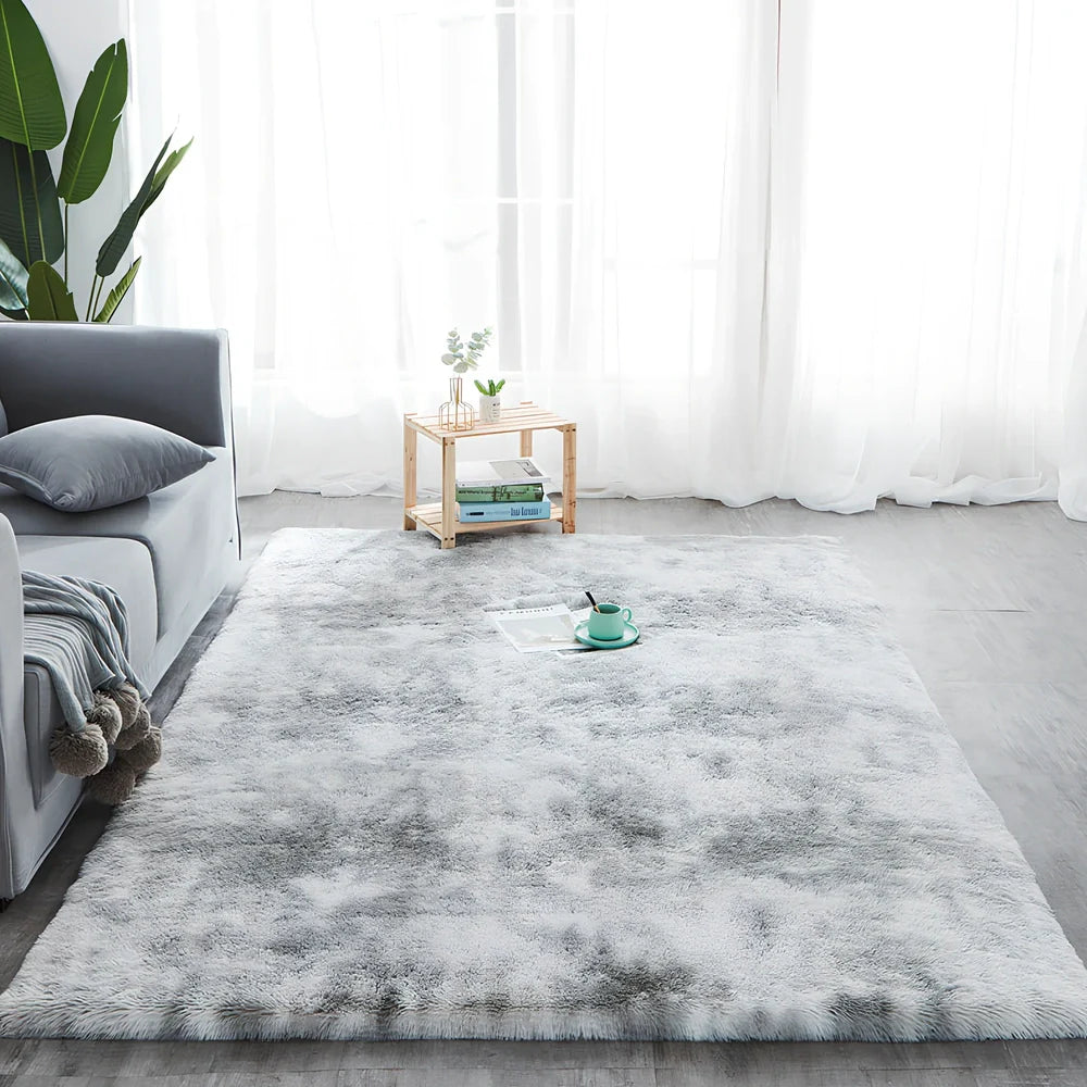 Rectangular polyester-cotton blend carpet in plain pattern with machine-woven texture