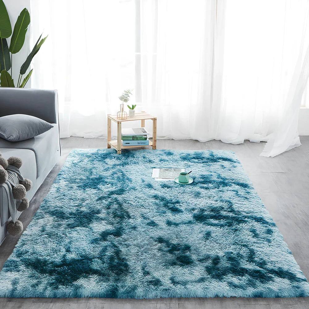 Rectangular polyester-cotton blend carpet in plain pattern with machine-woven texture