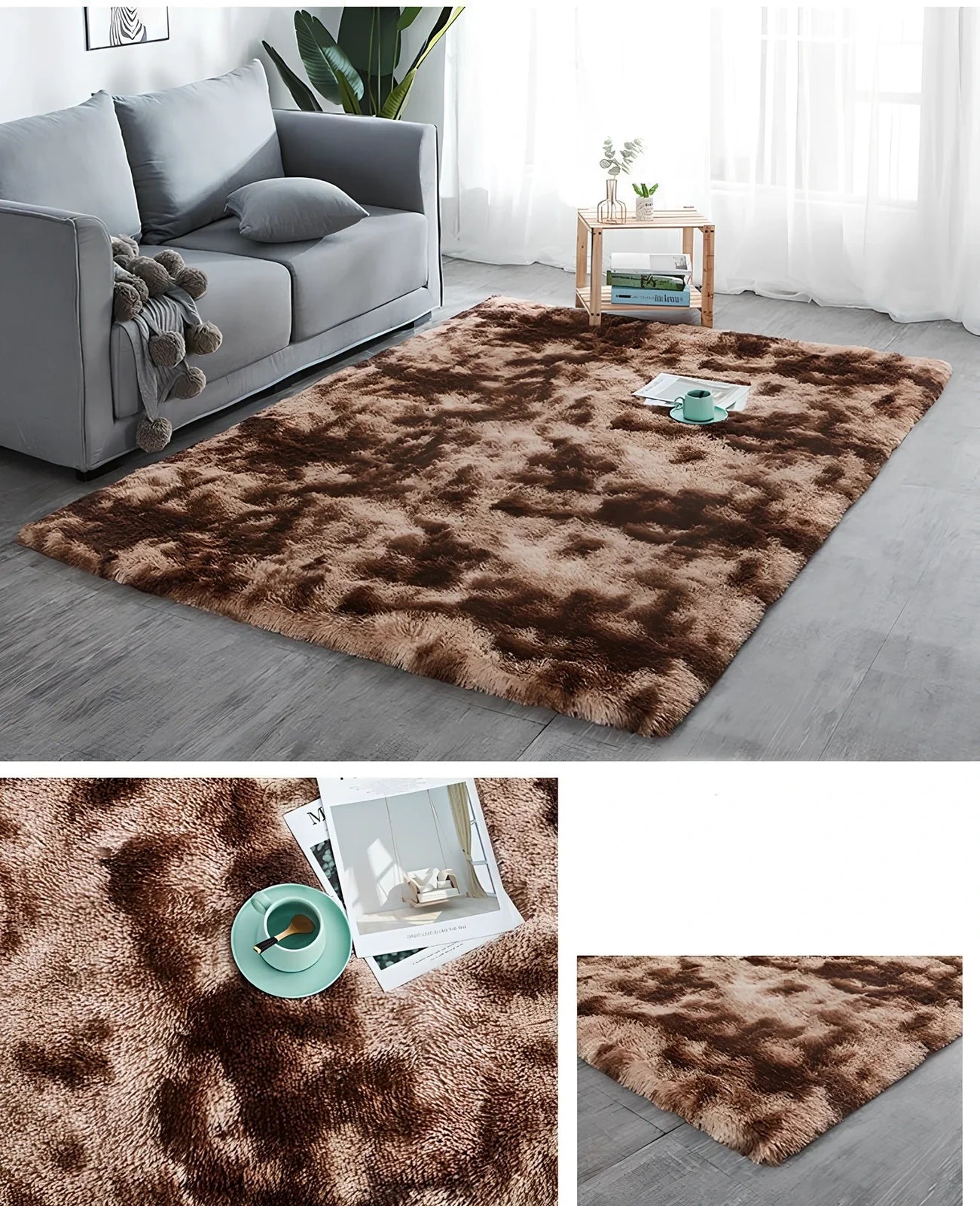 Rectangular polyester-cotton blend carpet in plain pattern with machine-woven texture