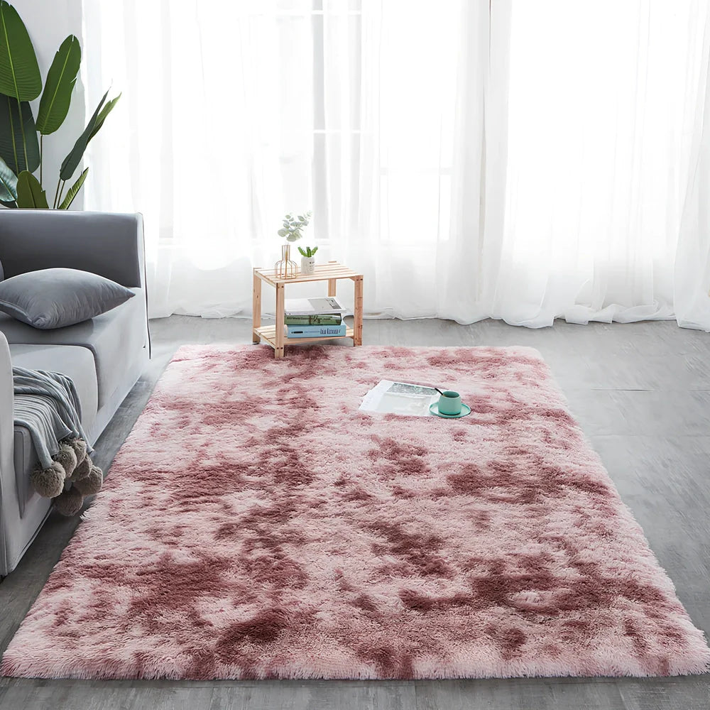 Rectangular polyester-cotton blend carpet in plain pattern with machine-woven texture