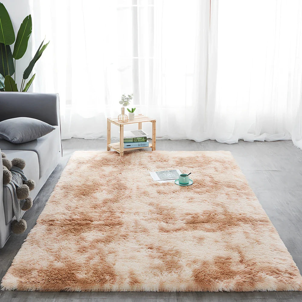 Rectangular polyester-cotton blend carpet in plain pattern with machine-woven texture
