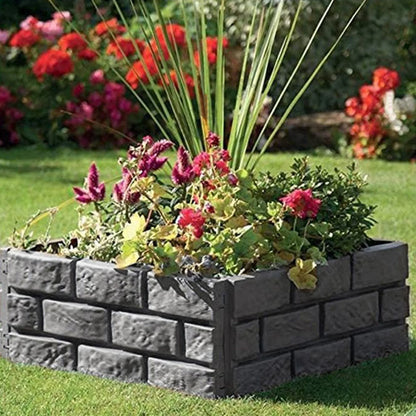 Rectangular plastic garden fence with imitation stone effect, grey color, set of 4 pieces