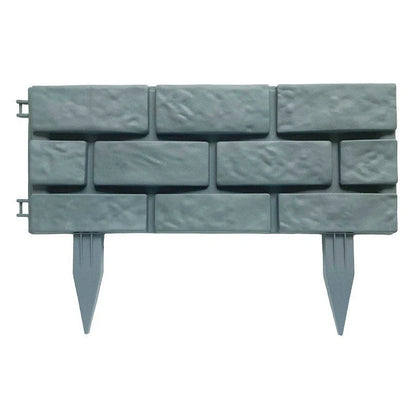 Rectangular plastic garden fence with imitation stone effect, grey color, set of 4 pieces