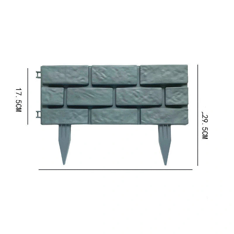 Rectangular plastic garden fence with imitation stone effect, grey color, set of 4 pieces
