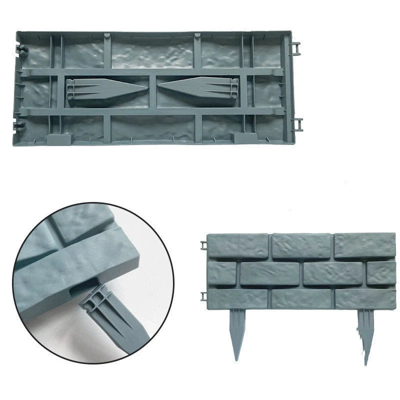 Rectangular plastic garden fence with imitation stone effect, grey color, set of 4 pieces