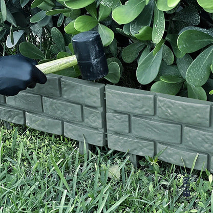 Rectangular plastic garden fence with imitation stone effect, grey color, set of 4 pieces