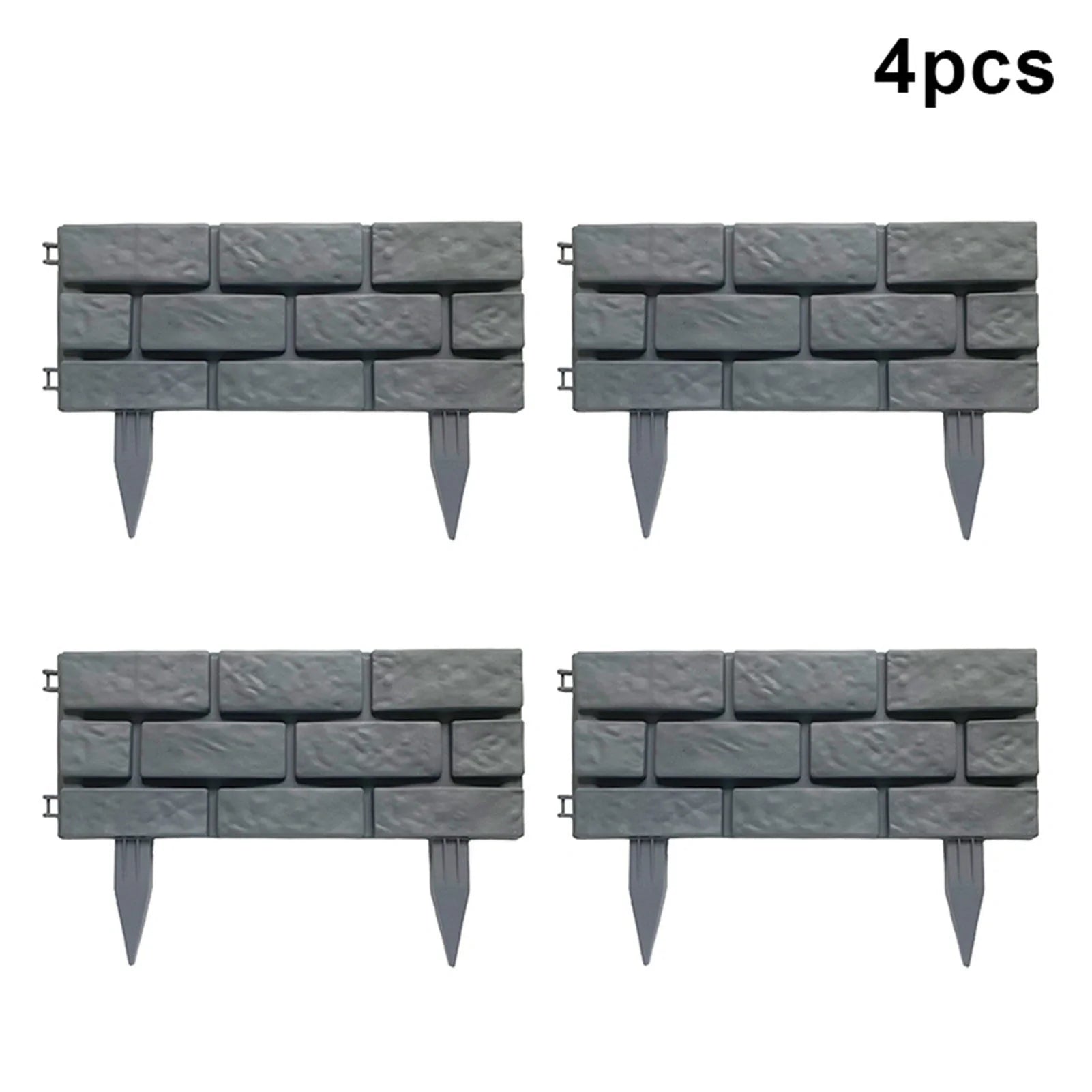 Rectangular plastic garden fence with imitation stone effect, grey color, set of 4 pieces