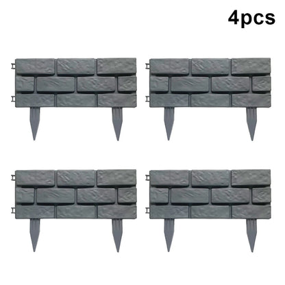 Rectangular plastic garden fence with imitation stone effect, grey color, set of 4 pieces