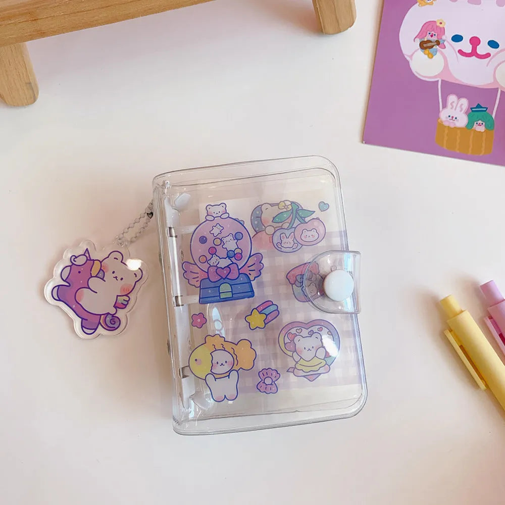 A5 spiral-bound notebook with decorative cover showing one of four styles: love bear, candy bear, star bunny, or rainbow castle design