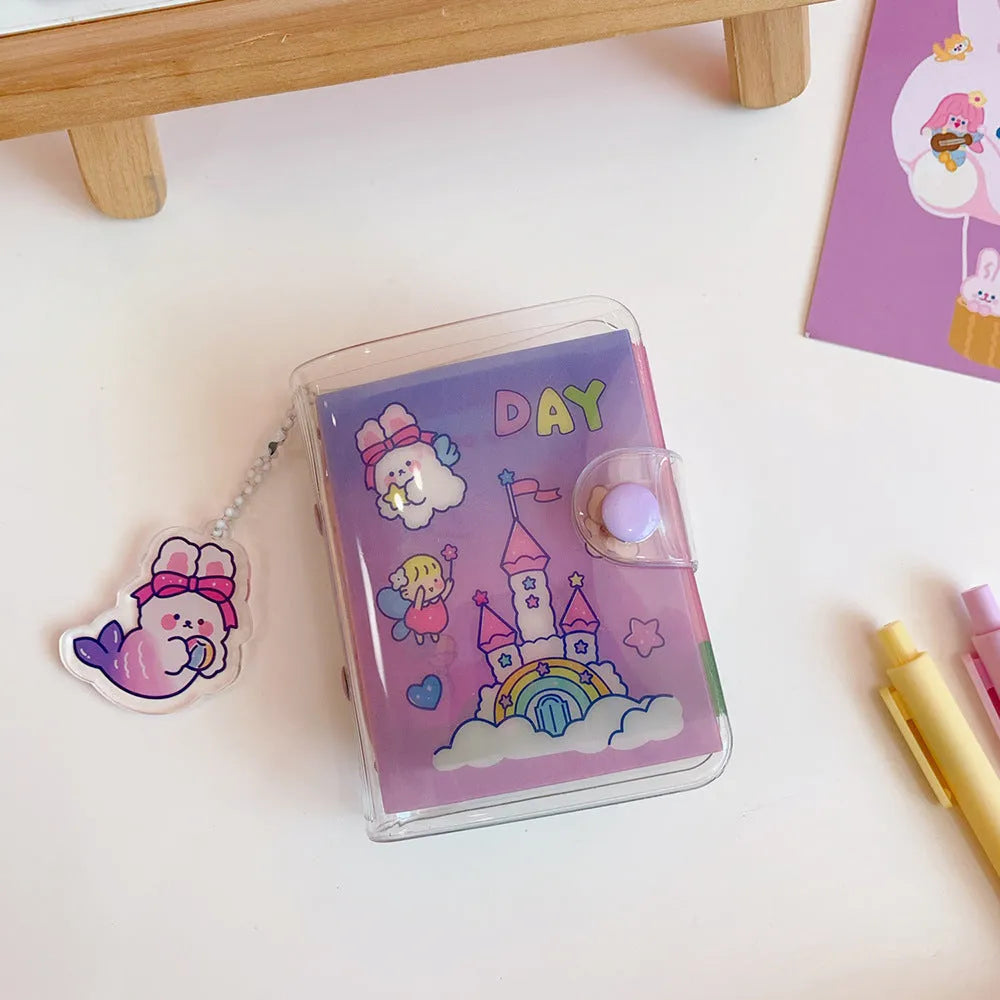 A5 spiral-bound notebook with decorative cover showing one of four styles: love bear, candy bear, star bunny, or rainbow castle design