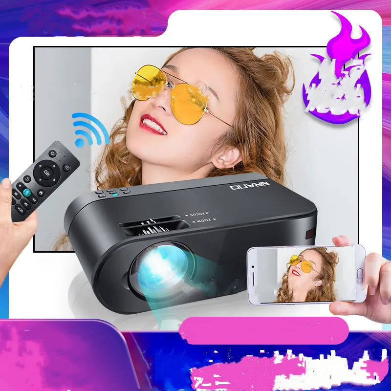 Portable WiFi wireless projector with 8K lens for mobile phone screen mirroring and AI voice control