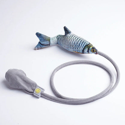 Interactive plush fish cat toy with realistic 3D design and swinging tail