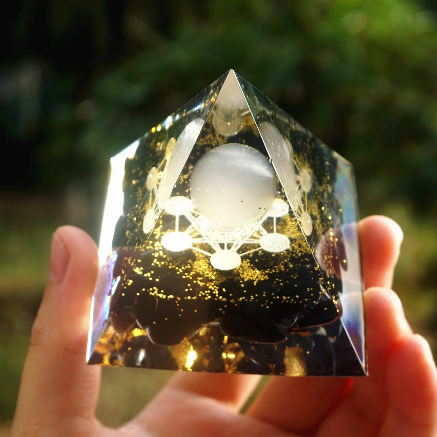 Handcrafted Tiger Eye Orgone Pyramid with Amethyst Crystals - Shields Against EMFs and Promotes Emotional Balance