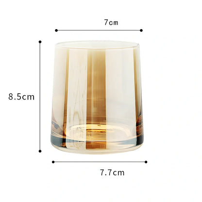 Set of heat-resistant glass whiskey cups in amber and transparent, 8.5cm tall with 60ml capacity for clear pours