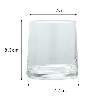 Set of heat-resistant glass whiskey cups in amber and transparent, 8.5cm tall with 60ml capacity for clear pours