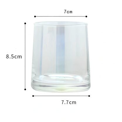 Set of heat-resistant glass whiskey cups in amber and transparent, 8.5cm tall with 60ml capacity for clear pours