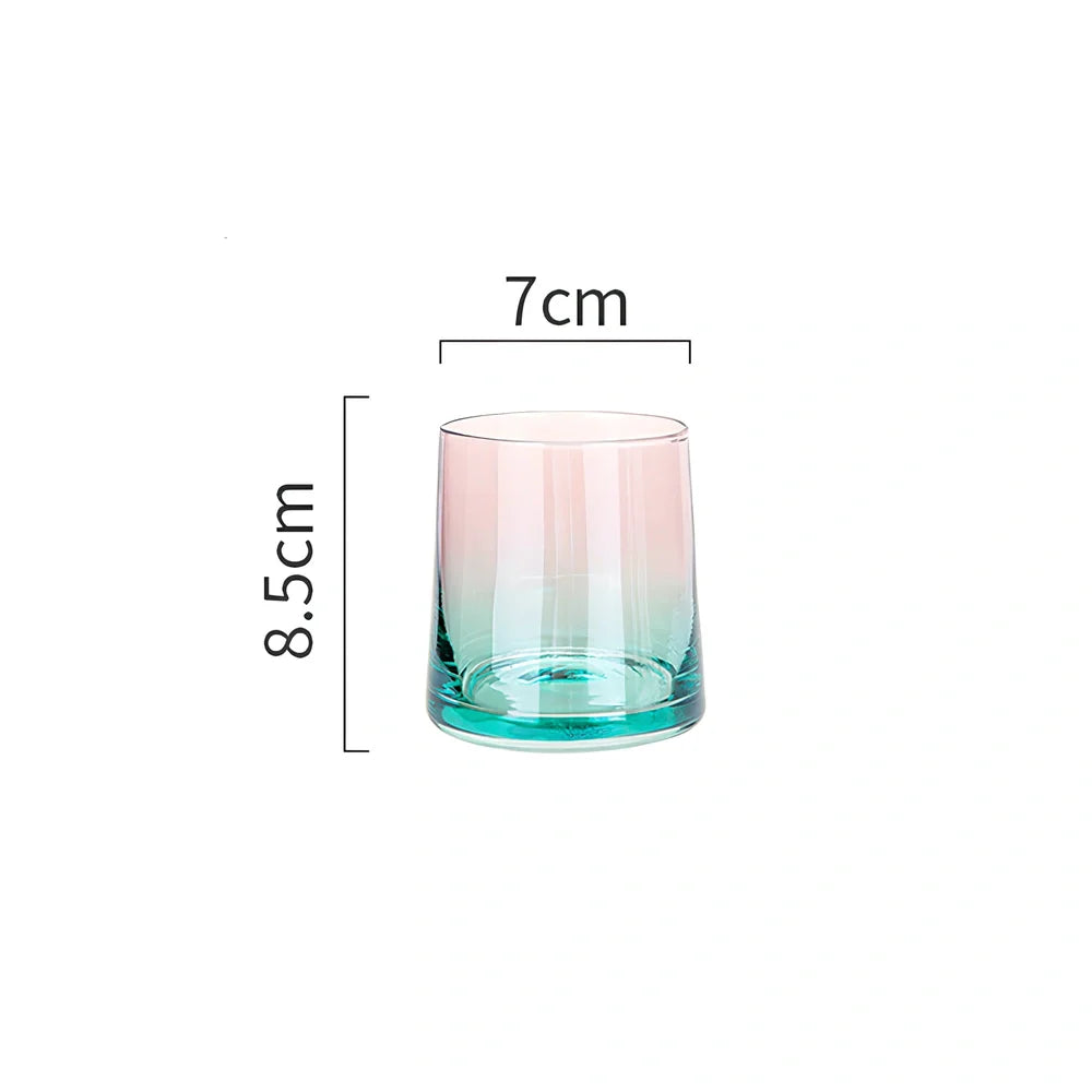 Set of heat-resistant glass whiskey cups in amber and transparent, 8.5cm tall with 60ml capacity for clear pours