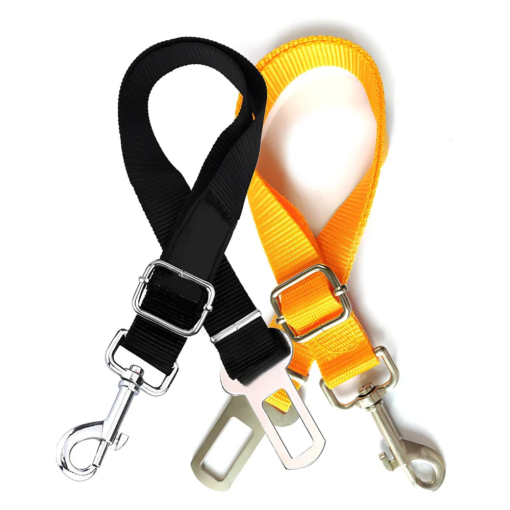 Dog car seat belt with 120cm adjustable safety rope and universal buckle clip in multiple colour options