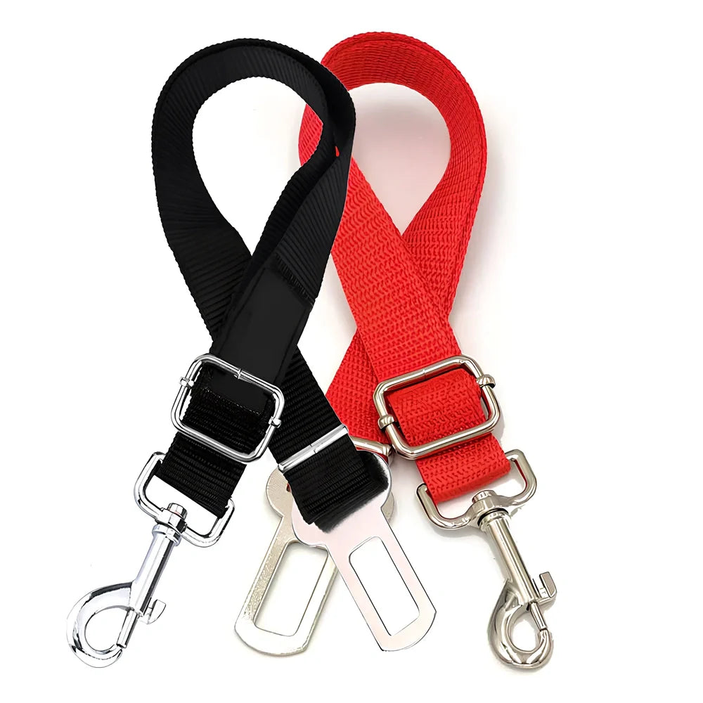 Dog car seat belt with 120cm adjustable safety rope and universal buckle clip in multiple colour options