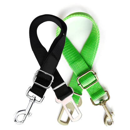Dog car seat belt with 120cm adjustable safety rope and universal buckle clip in multiple colour options