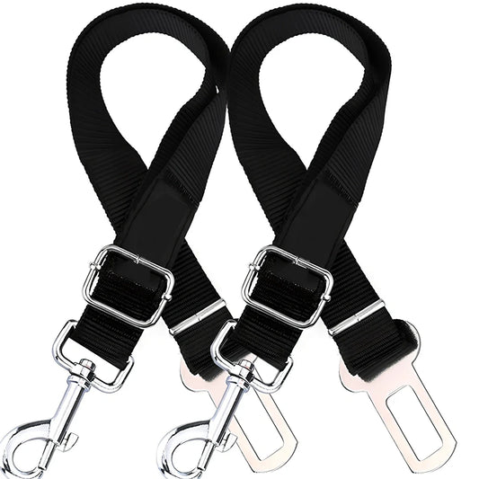 Dog car seat belt with 120cm adjustable safety rope and universal buckle clip in multiple colour options