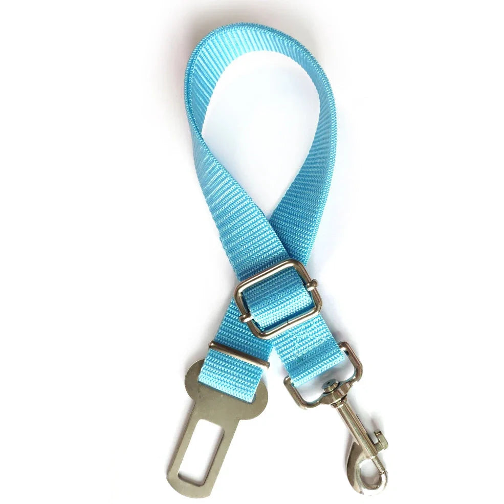 Dog car seat belt with 120cm adjustable safety rope and universal buckle clip in multiple colour options