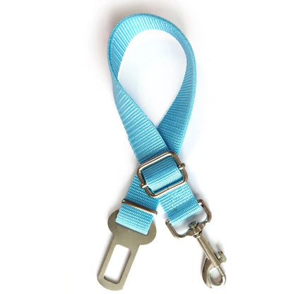 Dog car seat belt with 120cm adjustable safety rope and universal buckle clip in multiple colour options