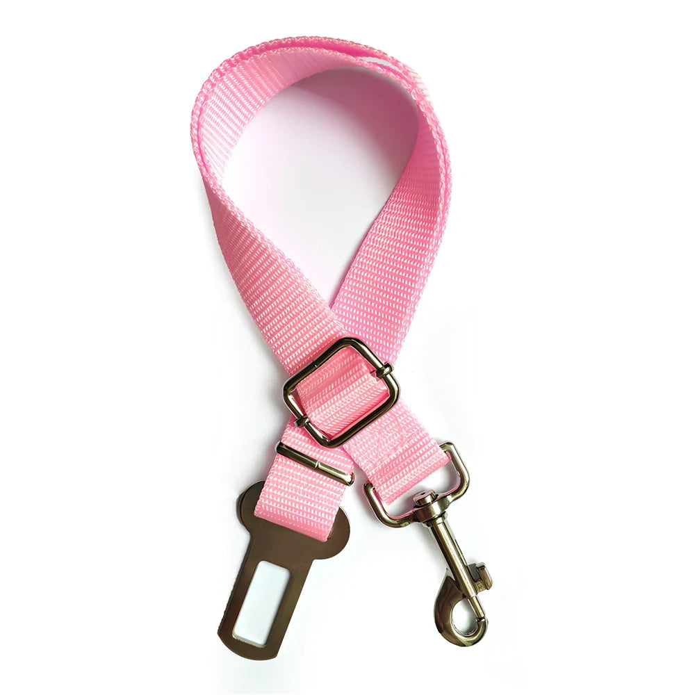 Dog car seat belt with 120cm adjustable safety rope and universal buckle clip in multiple colour options