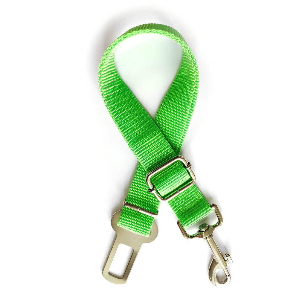 Dog car seat belt with 120cm adjustable safety rope and universal buckle clip in multiple colour options
