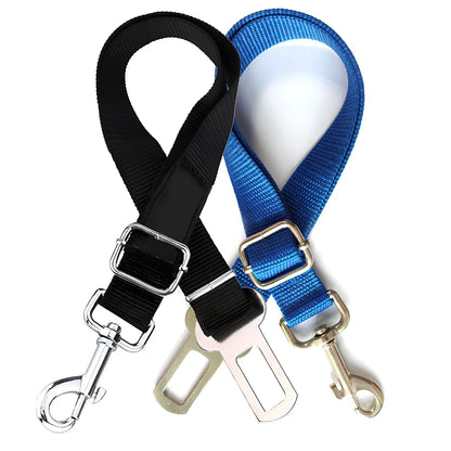 Dog car seat belt with 120cm adjustable safety rope and universal buckle clip in multiple colour options