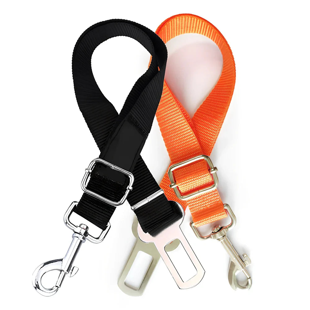 Dog car seat belt with 120cm adjustable safety rope and universal buckle clip in multiple colour options