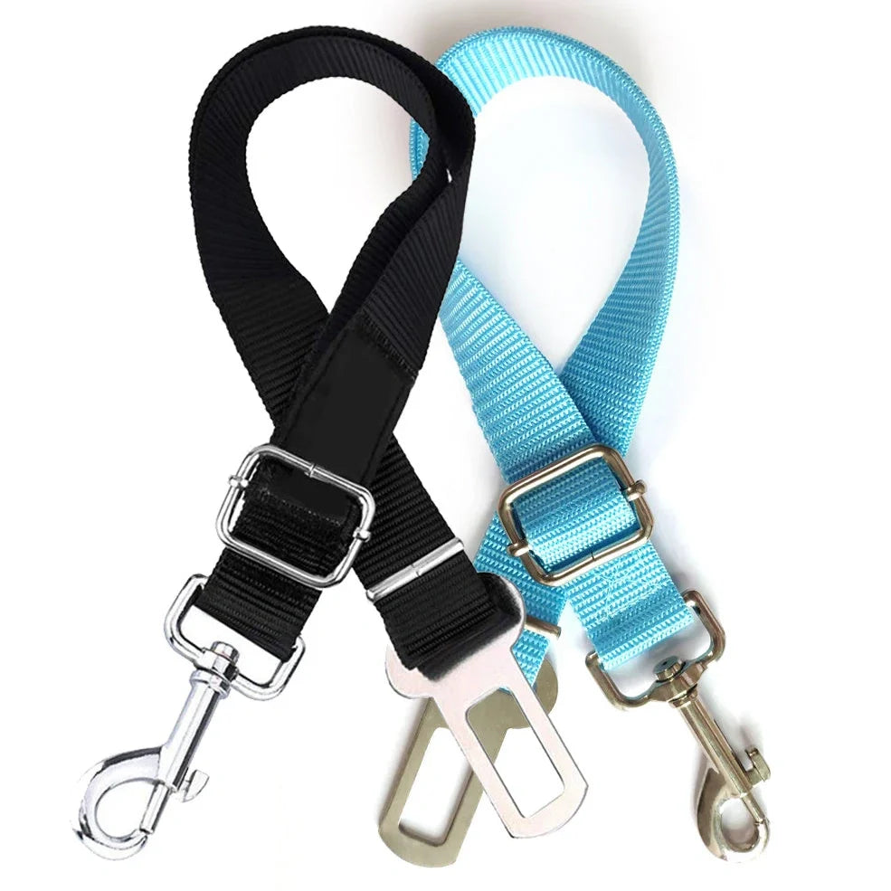 Dog car seat belt with 120cm adjustable safety rope and universal buckle clip in multiple colour options