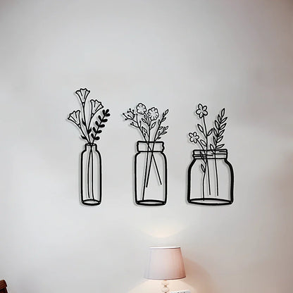 Black manual iron flower silhouette wall hanging, 40 cm high, single or set with mount