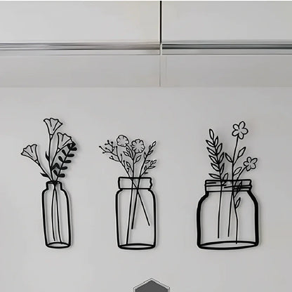 Black manual iron flower silhouette wall hanging, 40 cm high, single or set with mount