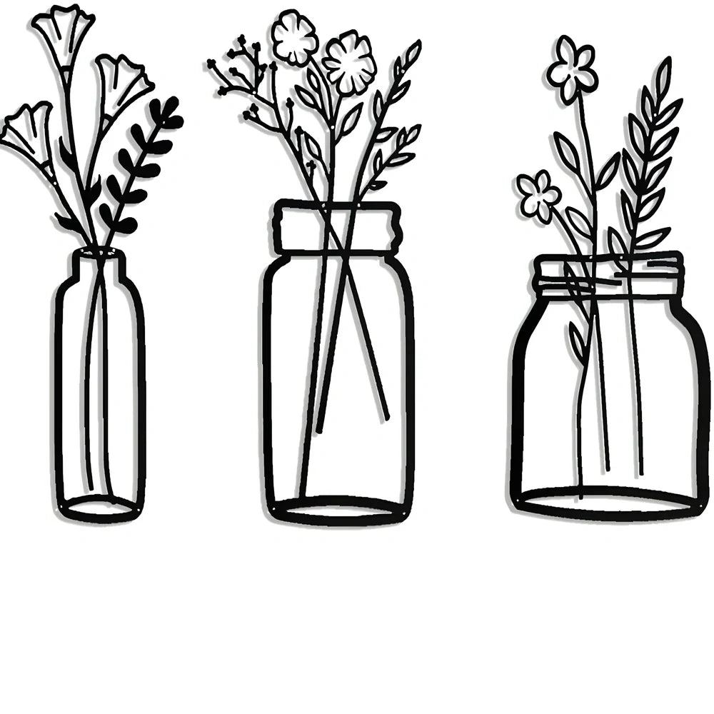 Black manual iron flower silhouette wall hanging, 40 cm high, single or set with mount